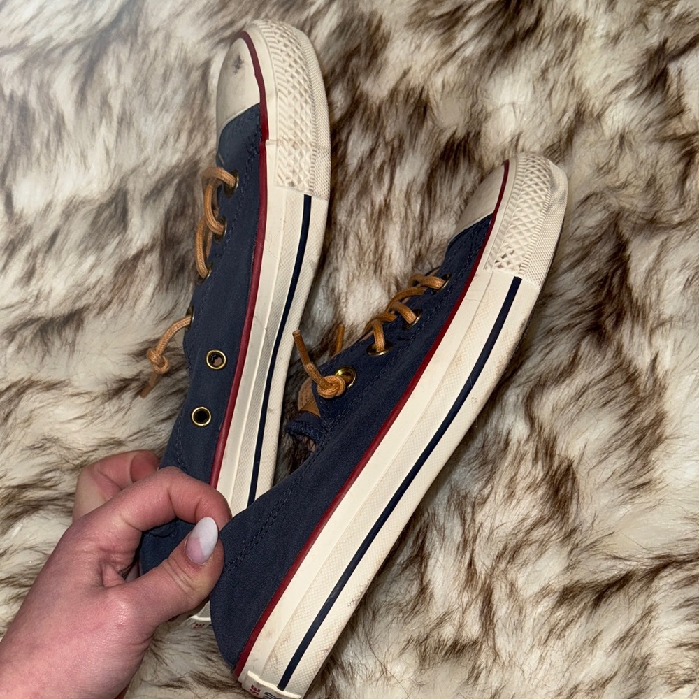 Converse Dark Blue Canvas Sneakers with Tan Laces - Picture 4 of 8